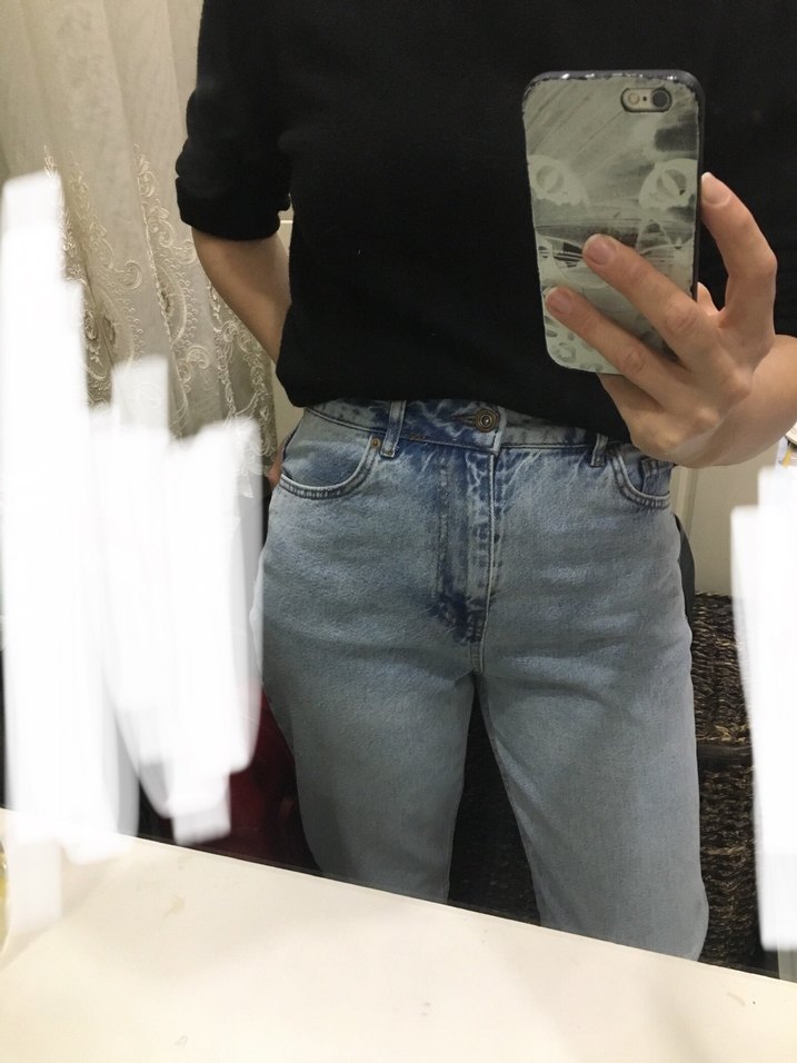 Açık mavi, koton mom jean - Görsel 2