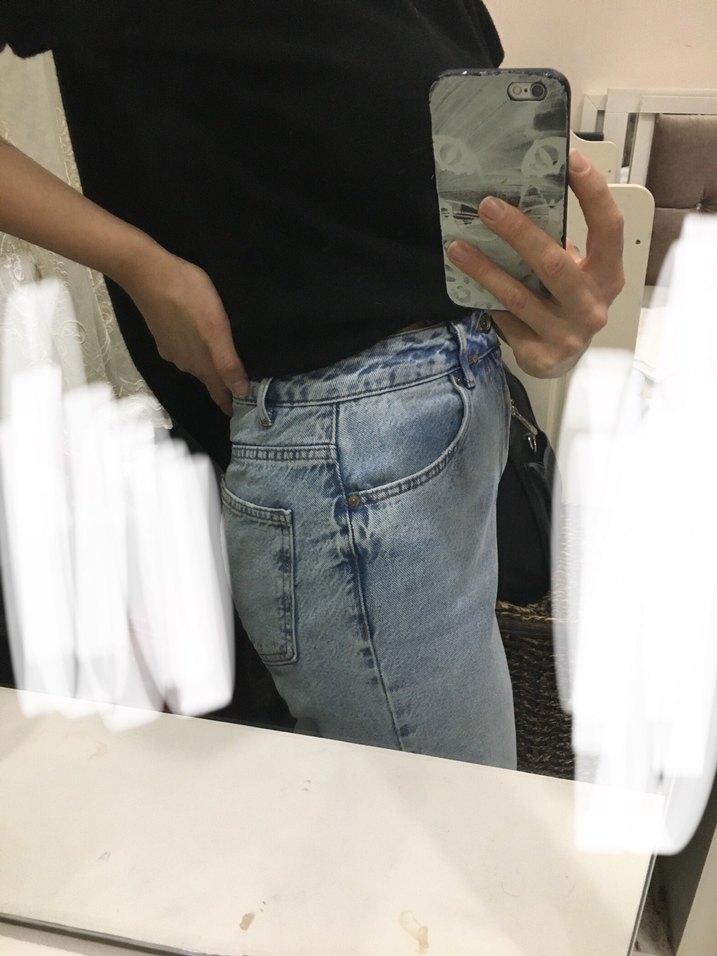 Açık mavi, koton mom jean - Görsel 3