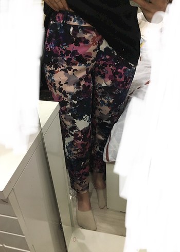 Kadın Çok Renkli Baskılı Midi Kumaş Pantolon - Görsel 5