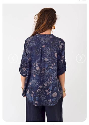 Lacivert Batik Desenli V Yaka Kadın Gömlek - Görsel 4