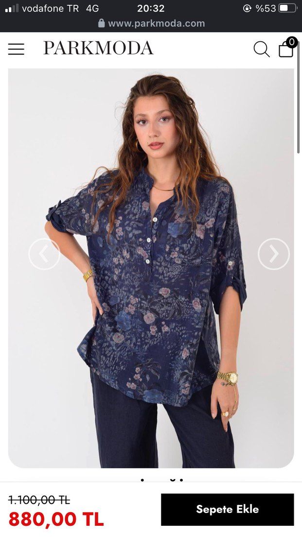 Lacivert Batik Desenli V Yaka Kadın Gömlek - Görsel 3