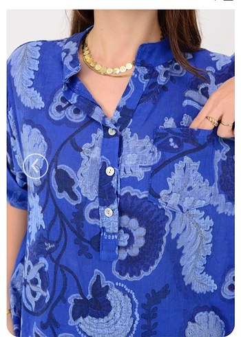 Mavi Batik Desenli Kadın Denim Gömlek - Görsel 6