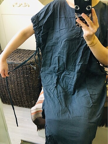 48 Beden gri Renk Park moda italy keten elbise