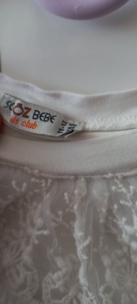 Kız Çocuk Beyaz Dantel Detaylı Nakışlı Tişört - Görsel 3