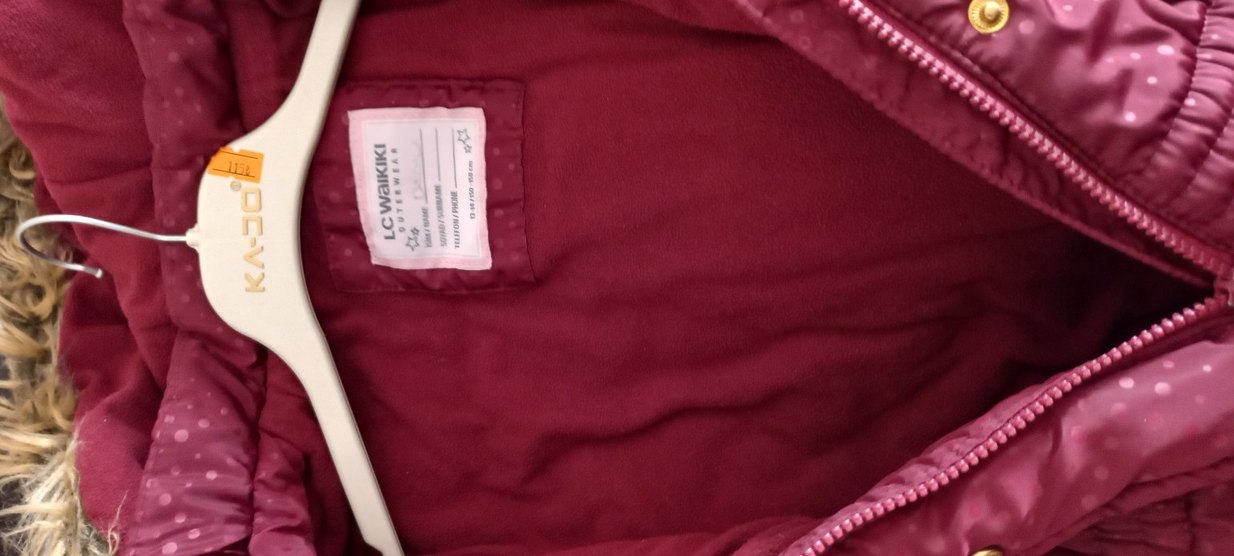 Bordo Parlak Kız Çocuk Montu Kapüşonlu - Görsel 5