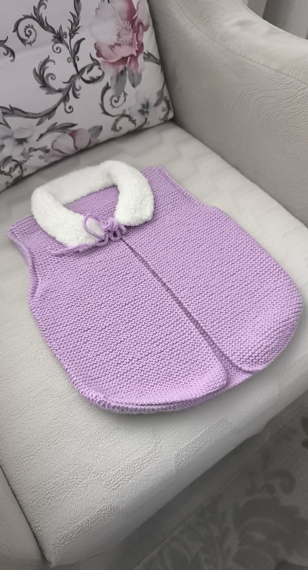 Kız Çocuk Mor Triko Yelek Beyaz Yakalı - Görsel 2