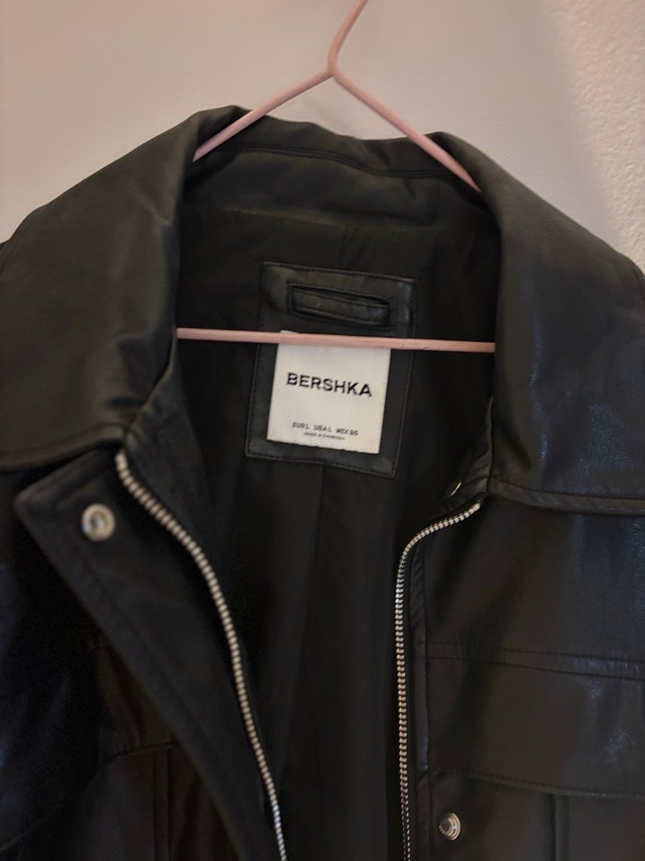 Siyah Kadın Deri Ceket, Düğmeli, Salaş Kesim - Görsel 3