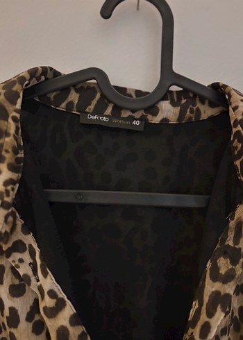 Kahverengi Leopar Desenli Mini Kadın elbise şifon - Görsel 3