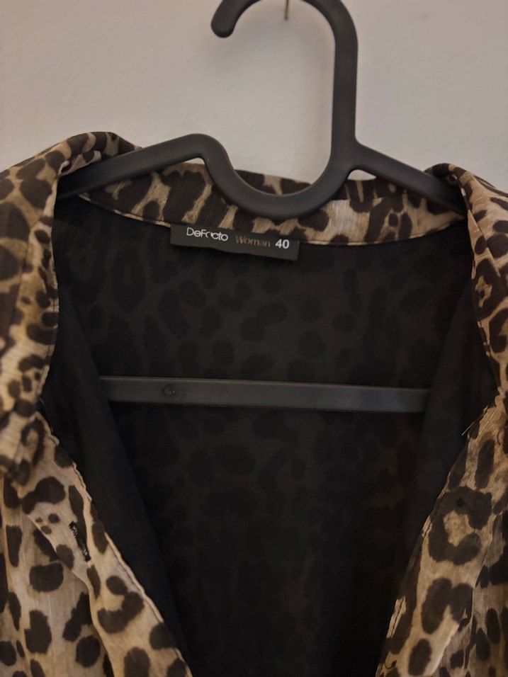 Kahverengi Leopar Desenli Mini Kadın elbise şifon - Görsel 3