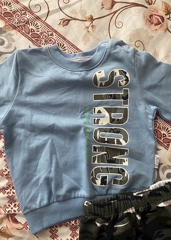 HelloBaby Erkek Bebek Kamuflaj ve Mavi Sweatshirt Takımı 9-12 ay