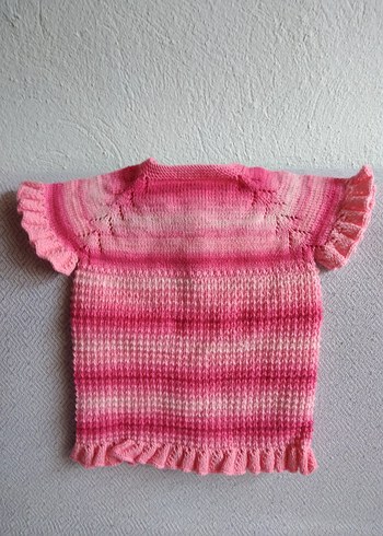 Kız Çocuk Renkli Pembe Örgü Kolsuz Kazak - Görsel 5