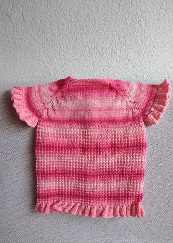 Kız Çocuk Renkli Pembe Örgü Kolsuz Kazak - Görsel 2