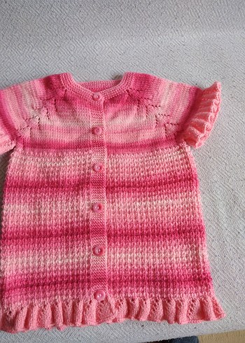 Kız Çocuk Renkli Pembe Örgü Kolsuz Kazak - Görsel 3