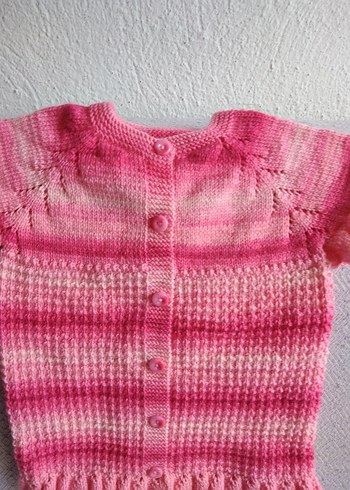 Kız Çocuk Renkli Pembe Örgü Kolsuz Kazak - Görsel 4