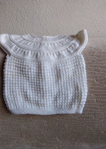 Kız Çocuk Beyaz Örgü Kolsuz Hırka - Görsel 4