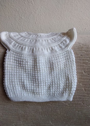 Kız Çocuk Beyaz Örgü Kolsuz Hırka - Görsel 5