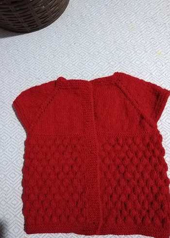 Kız Çocuk Kırmızı Örgü Kolsuz Hırka - Görsel 4