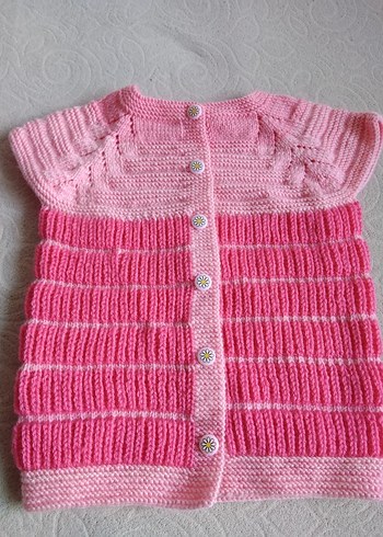 Kız Çocuk Pembe Örgü Kolsuz Hırka - Görsel 2