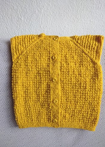 Sarı Örgü Kız Çocuk Kolsuz Hırka - Görsel 2