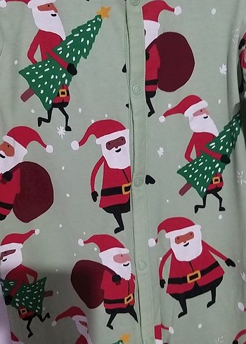 3 Yaş Beden Renkli Desenli Uzun Kollu noel baba Bebek Tulum