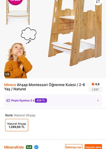 Minera Ahşap Montessori Öğrenme Kulesi 2-6 Yaş