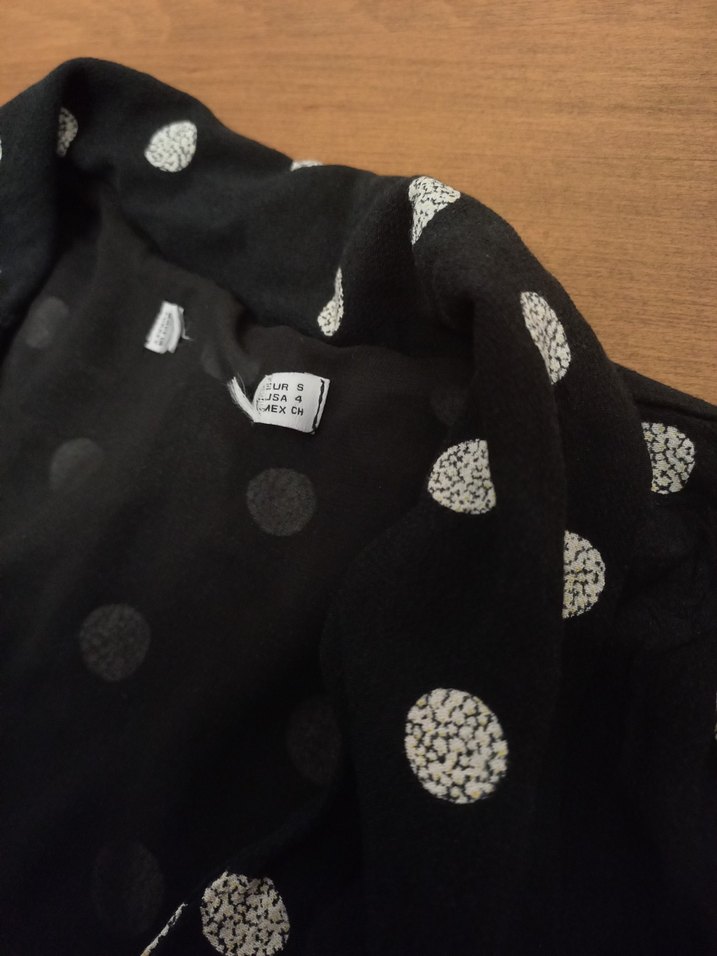 Siyah Puantiyeli Uzun V Yaka mini elbise - Görsel 3