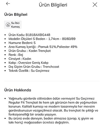 l Beden ten rengi Renk Trençkot