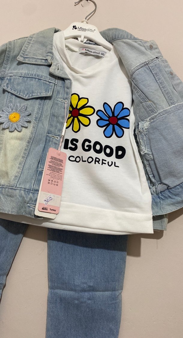 Kız Çocuk Mavi Renkli Bağlama Desenli Denim Ceket takım - Görsel 2