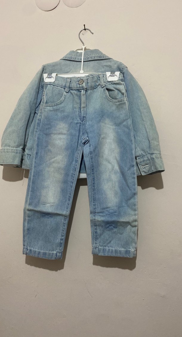 Kız Çocuk Mavi Renkli Bağlama Desenli Denim Ceket takım - Görsel 3