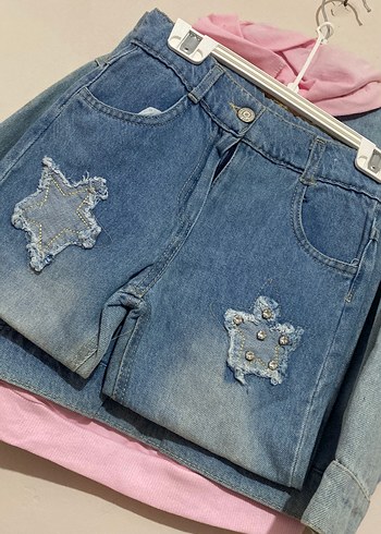 Pembe Kapüşonlu Baskılı Kot Ceket takım - Görsel 4