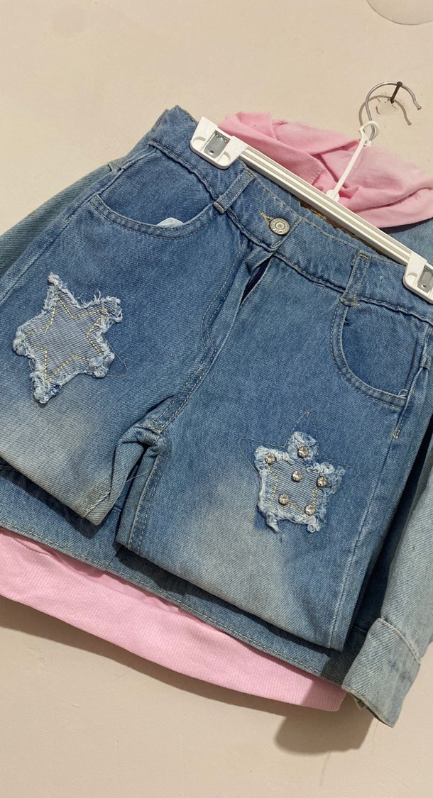 Pembe Kapüşonlu Baskılı Kot Ceket takım - Görsel 4