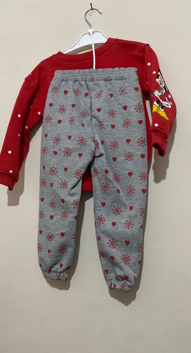 Kız Çocuk Kırmızı Baskılı Sweatshirt takım - Görsel 2