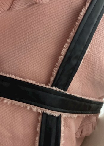 Deri Düğmeli Kız Elbisesi, Uzun Kollu, Pembe - Görsel 5