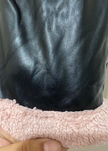 Deri Düğmeli Kız Elbisesi, Uzun Kollu, Pembe - Görsel 2