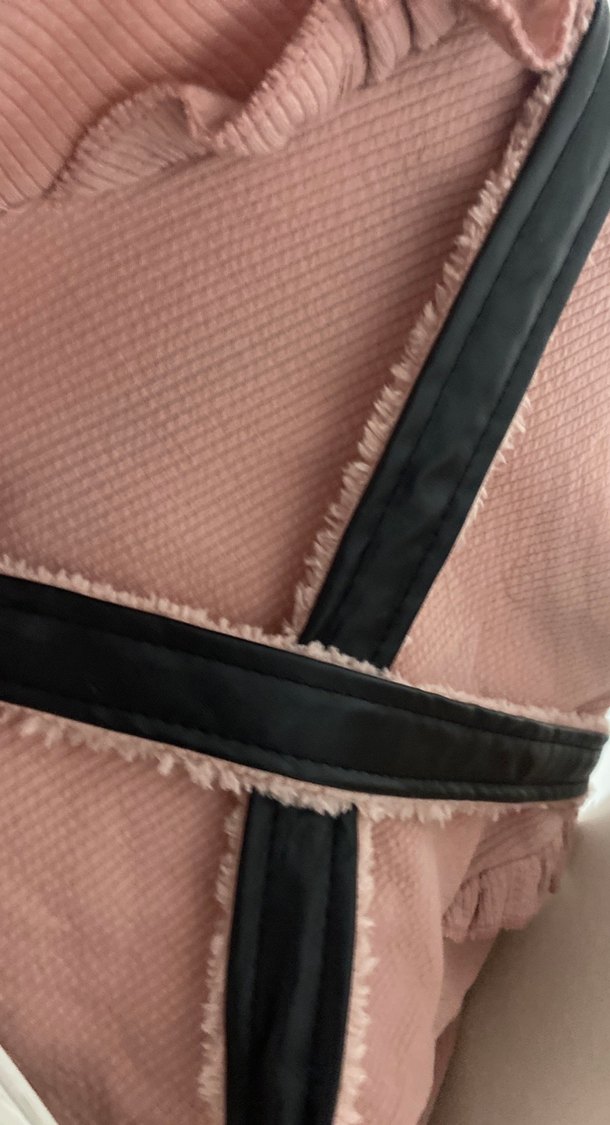 Deri Düğmeli Kız Elbisesi, Uzun Kollu, Pembe - Görsel 5