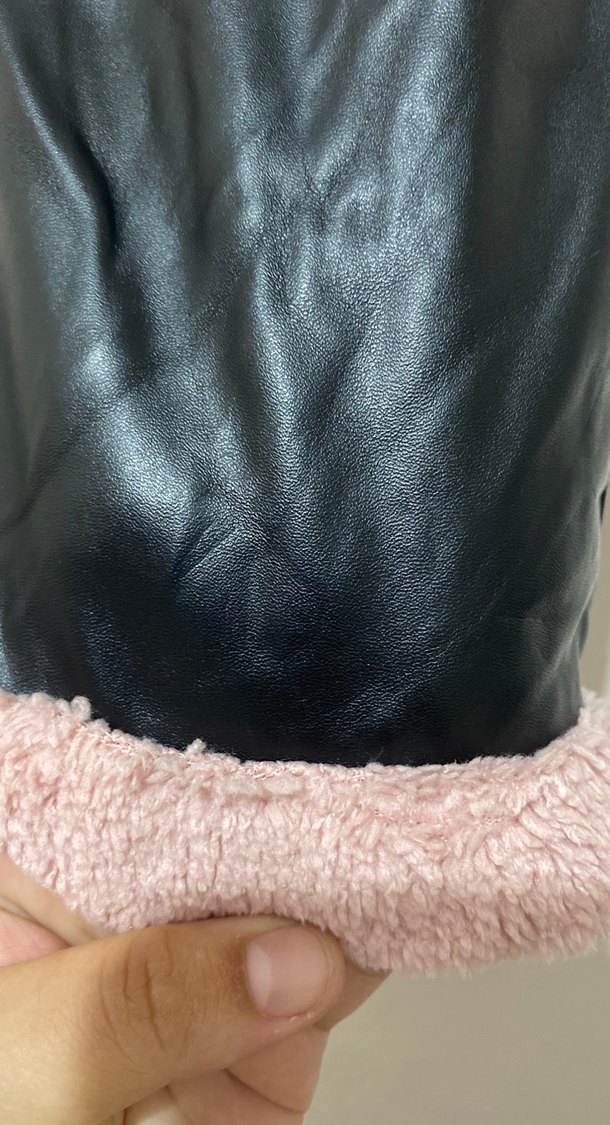 Deri Düğmeli Kız Elbisesi, Uzun Kollu, Pembe - Görsel 2