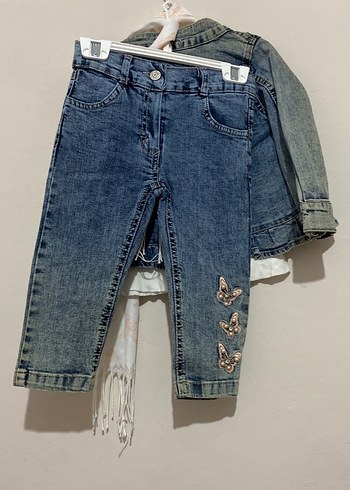 Payet İşlemeli Gri Denim Kız Ceketi takım - Görsel 2