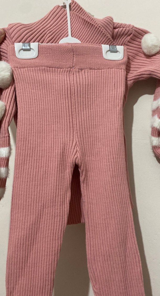Pembe Örgü Bebek Kız Takımı Uzun Kollu - Görsel 3