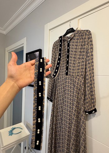 s Beden kahverengi Renk Bohem Uzun Kollu Düğmeli krep saten Uzun Elbise