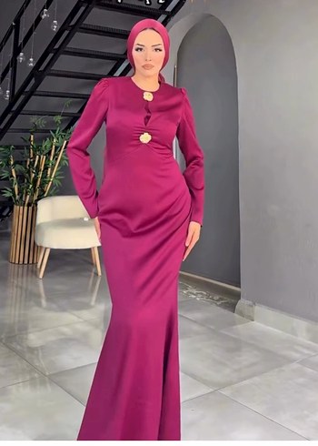 Bordo V Yaka Uzun Kollu Drapeli Kadın Abiye Elbise