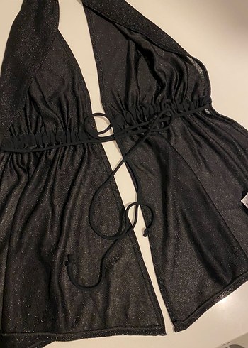 m Beden siyah Renk Pull&Bear simli sırtı açık top
