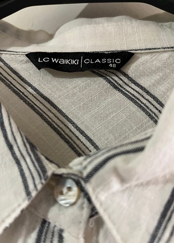 Düğmeli Uzun Kollu Çizgili Kadın Keten Gömlek - Görsel 5