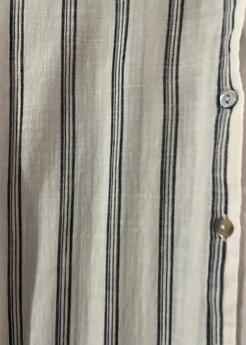 Düğmeli Uzun Kollu Çizgili Kadın Keten Gömlek - Görsel 6