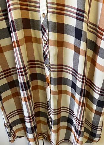 Kadın Bej Ekose Pamuklu Uzun Kollu Gömlek - Görsel 3