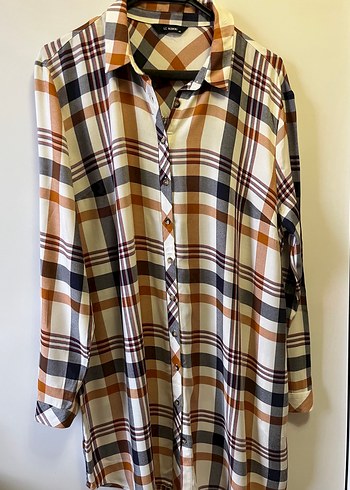 Kadın Bej Ekose Pamuklu Uzun Kollu Gömlek - Görsel 10