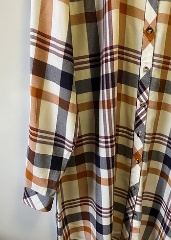 Kadın Bej Ekose Pamuklu Uzun Kollu Gömlek - Görsel 5
