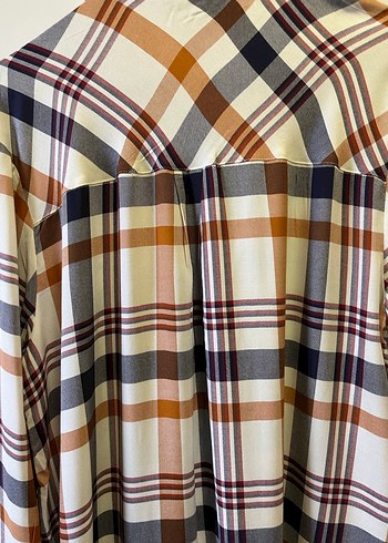 Kadın Bej Ekose Pamuklu Uzun Kollu Gömlek - Görsel 7