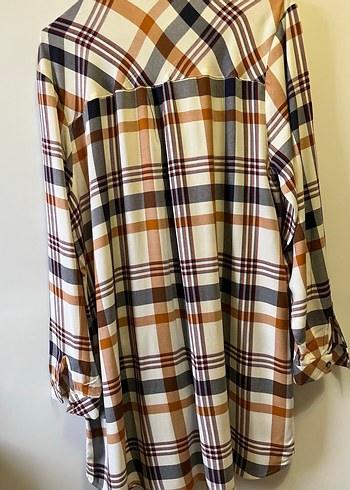Kadın Bej Ekose Pamuklu Uzun Kollu Gömlek - Görsel 6