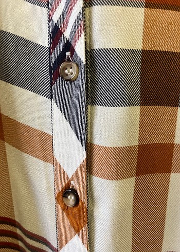 Kadın Bej Ekose Pamuklu Uzun Kollu Gömlek - Görsel 2