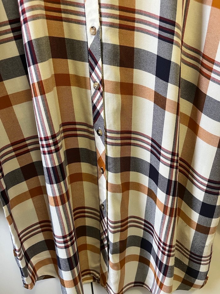Kadın Bej Ekose Pamuklu Uzun Kollu Gömlek - Görsel 3